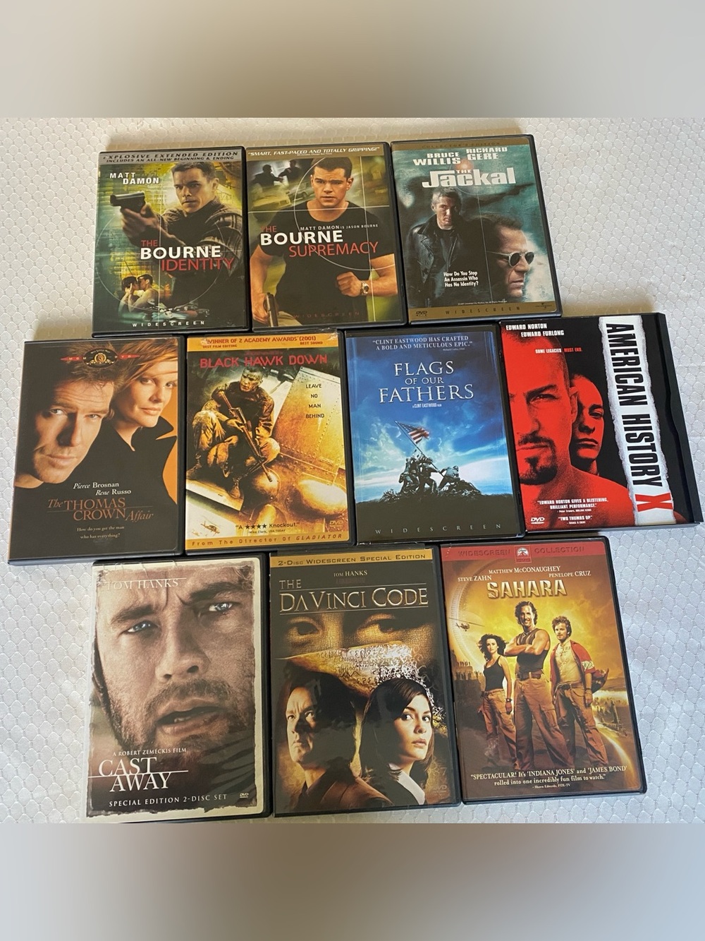 10 Action Thriller Drama DVD Movie Lot: Bourne Identity/Jackal/Da Vinci Code/...